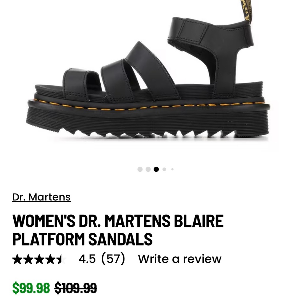 Dr. Martens Black Platform Strappy Sandals with Yellow Stitching
